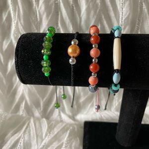 Handmade Variety size and style macrame and stretchy mix beads adj bracelets